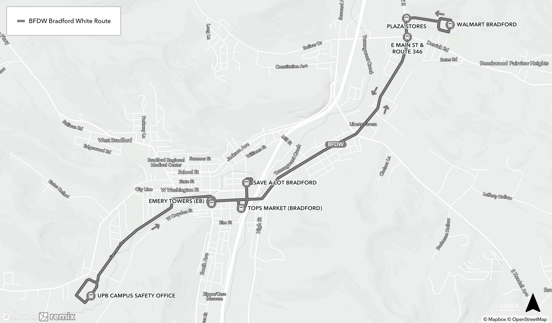 Map of Bradford White Route Map of Bradford White Route