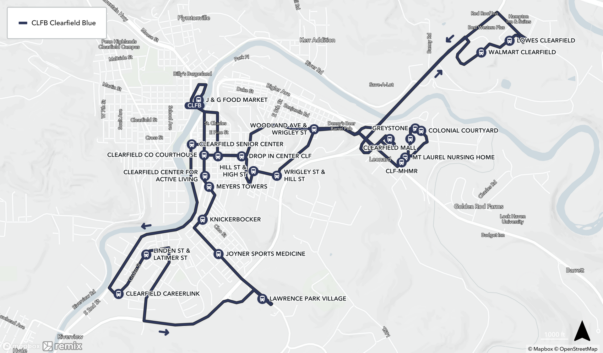 Map of Clearfield Blue Route Map of Clearfield Blue Route