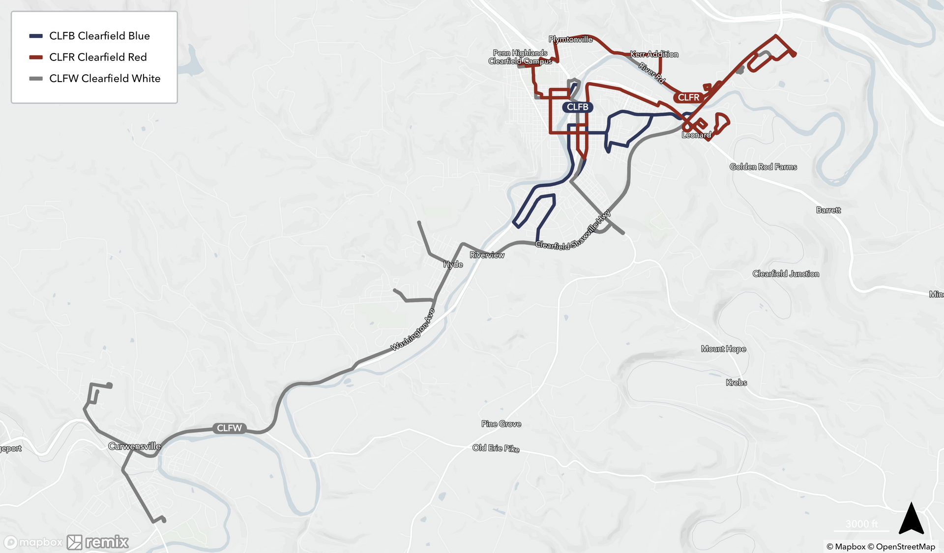 Map of Clearfield Routes Map of Clearfield Routes