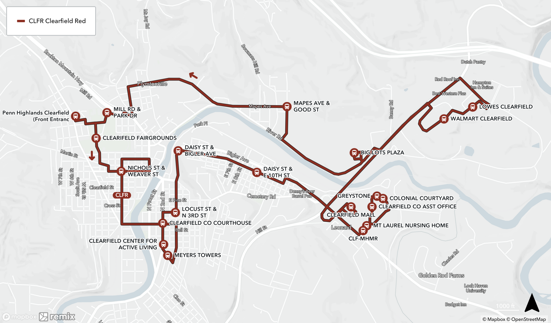 Map of Clearfield Red Route Map of Clearfield Red Route