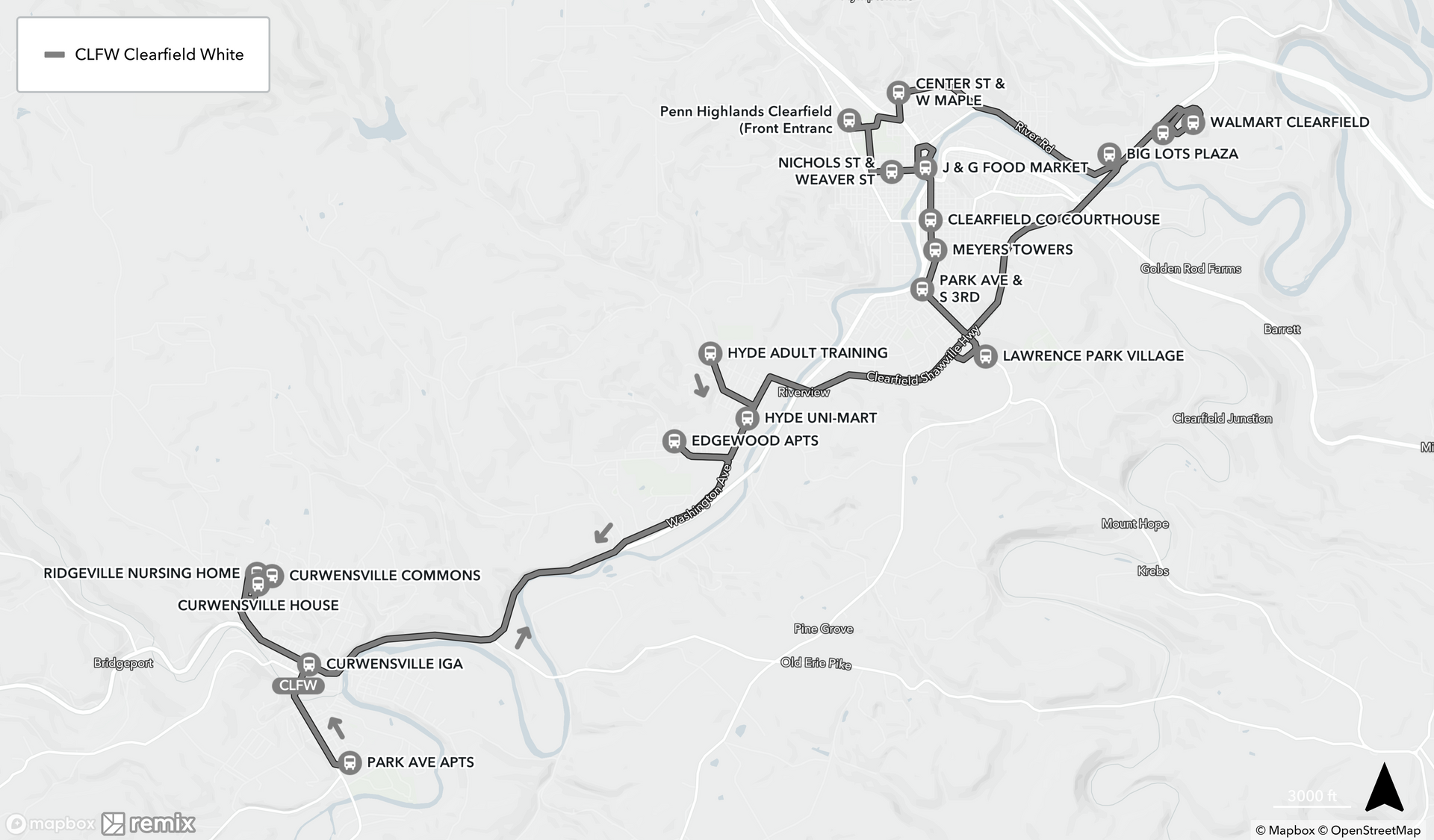 Map of Clearfield White Route Map of Clearfield White Route