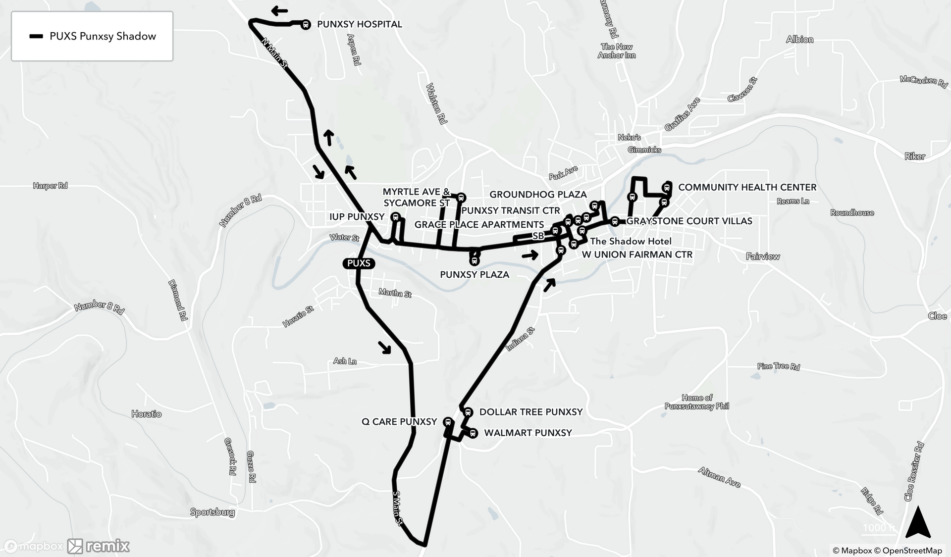 Map of Punxsy Shadow Route Map of Punxsy Shadow Route