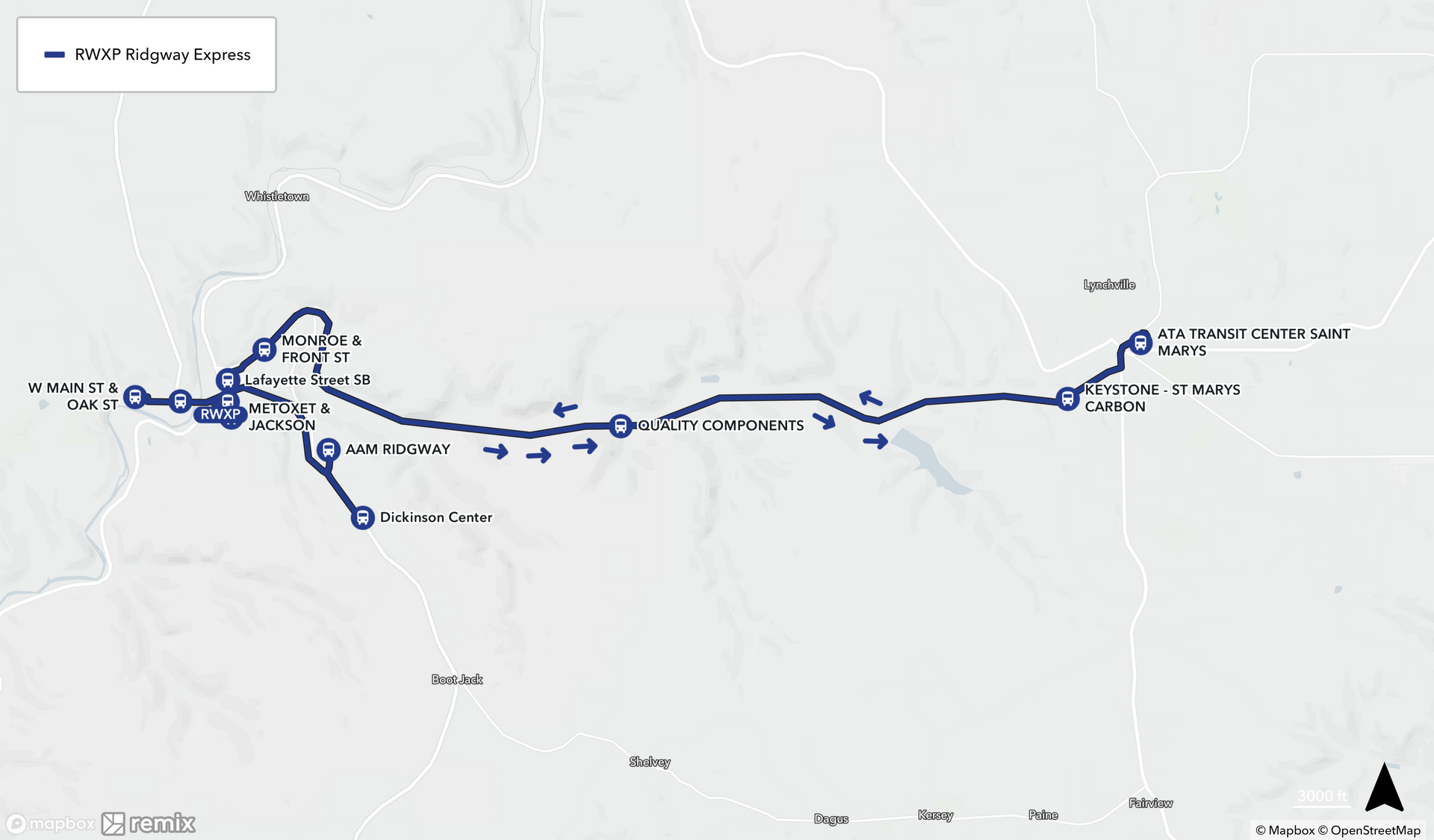 Map of Ridgeway to ST Marys Route Map of Ridgeway to ST Marys Route