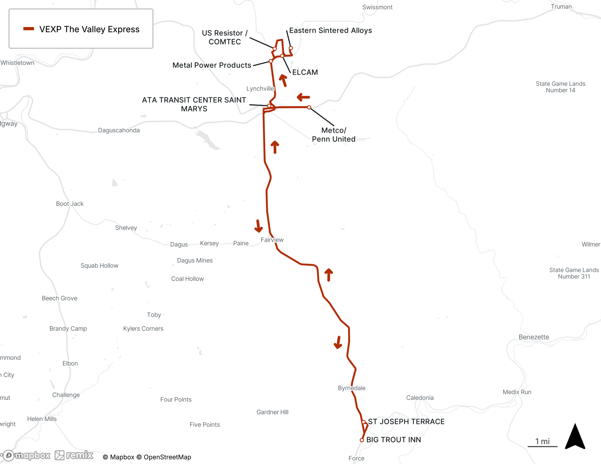 Map of Valley Express Route ( ST Marys to Penfield) Map of Valley Express Route ( ST Marys to Penfield)