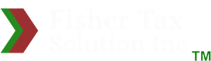 Fisher Tax Solutions logo with red and green chevron mark on a white background.