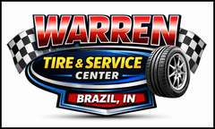 Warren Tire & Service Center logo with checkered flags and tire, Brazil, Indiana