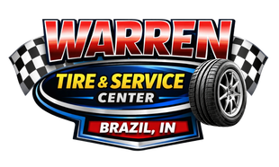 Warren Tire & Service Center logo with checkered flags, tire, and “Brazil, IN” text