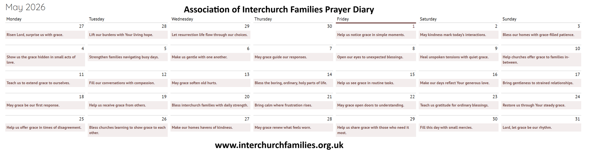 image of Daily Prayer Calendar for November