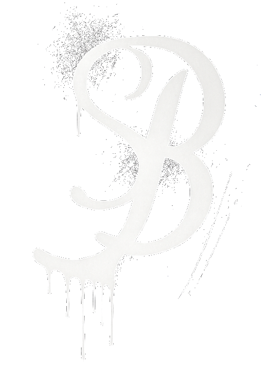 White spray-painted script letter 