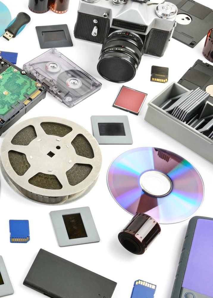 Collection new and old storage medium on white background.