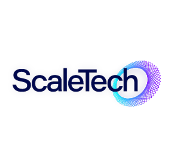 ScaleTech logo: Dark blue text with