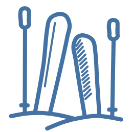 A blue icon of a pair of ski poles on a white background.