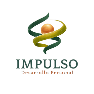 Logo de Impulso Desarrollo Personal con esfera naranja y cintas verdes y amarillas