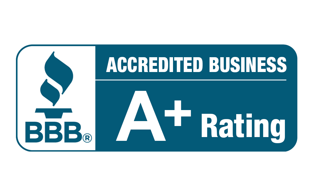 BBB Accredited Business logo, blue and white. 
