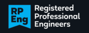 RP Eng logo with blue square and white text reading “Registered Professional Engineers”