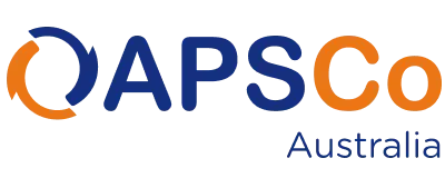 APSCo Australia logo in blue and orange with circular arrow icon