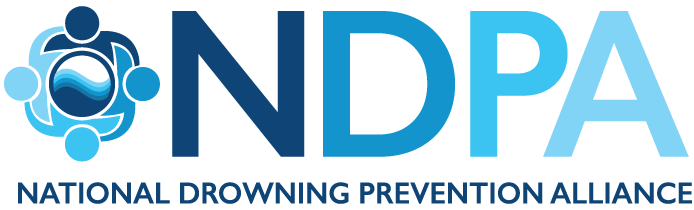 NDPA National Drowning Prevention Alliance logo in blue with stylized person and water ripple icon
