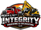 Logo for Integrity Trucking & Excavating LLC with red dump truck and yellow excavator