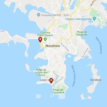Une carte montrant l'emplacement de Nouméa au milieu de l'océan