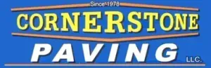 Cornerstone Paving LLC logo in yellow and white on a blue background with red lines and &ldquo;Since 1978&rdquo; text