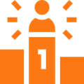 A person is standing on a podium with the number 1 on it.