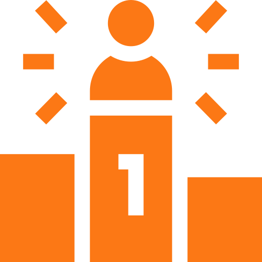 A person is standing on a podium with the number 1 on it.