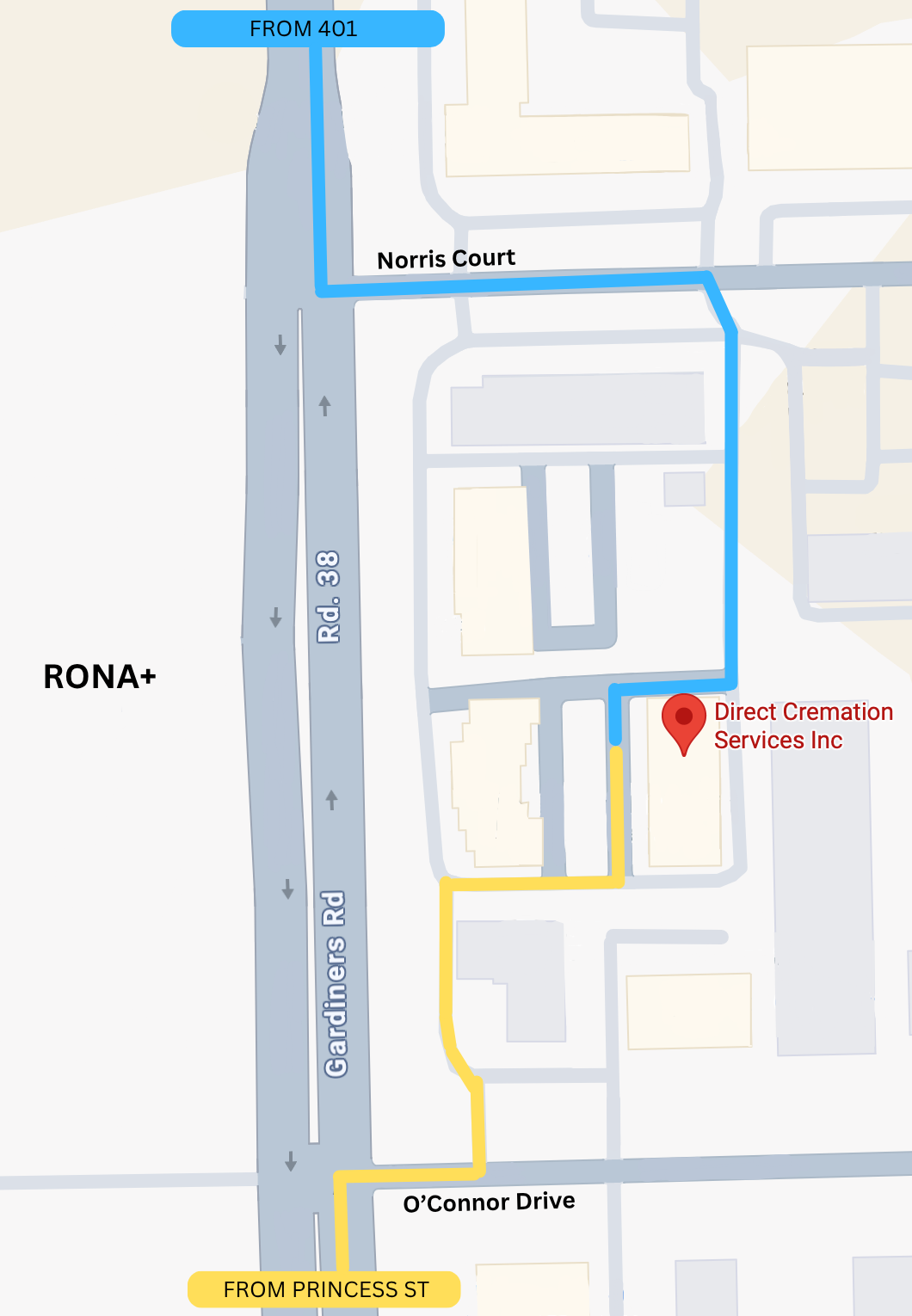 Directions to Direct Cremation Services Inc.
