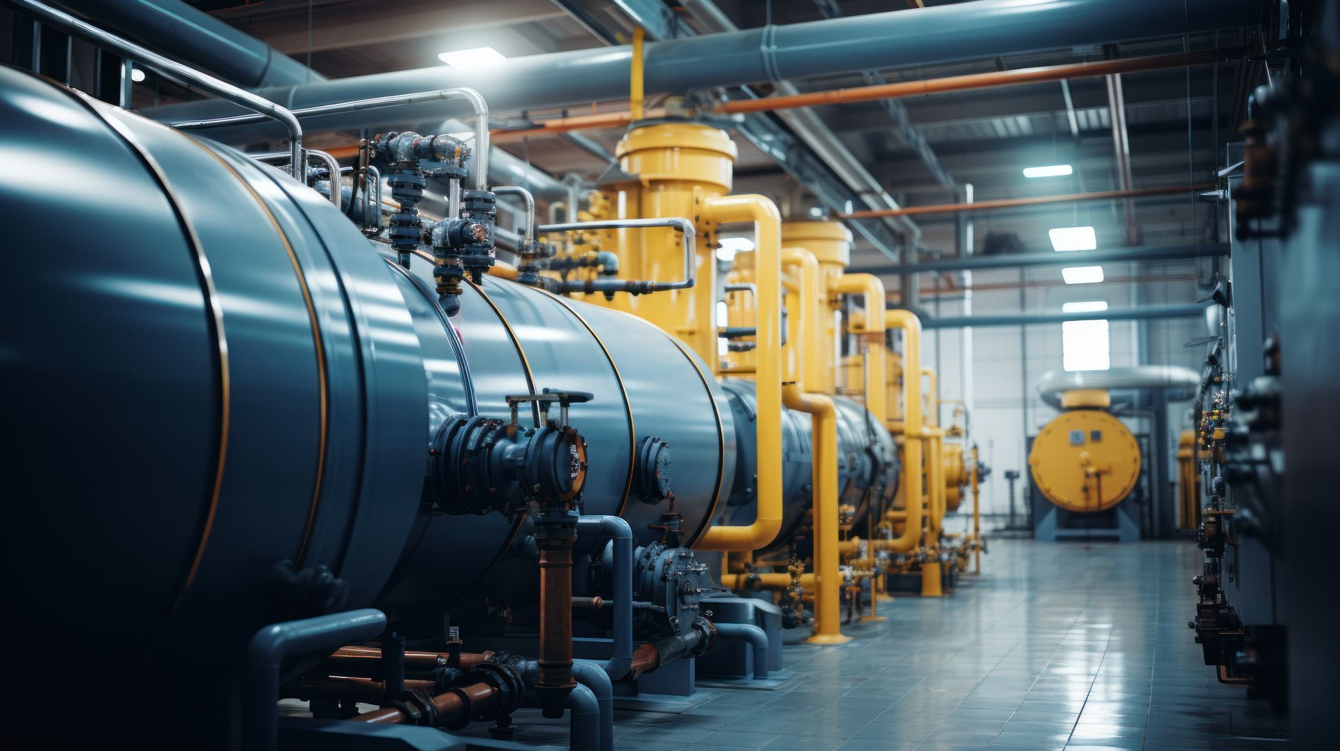 A warehouse filled with lots of pipes and tanks.