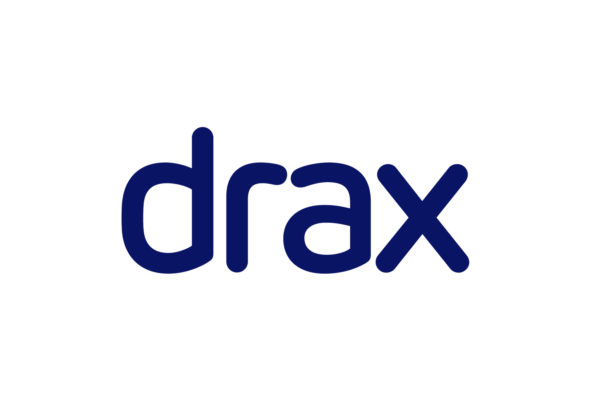 The word drax is written in blue on a white background.