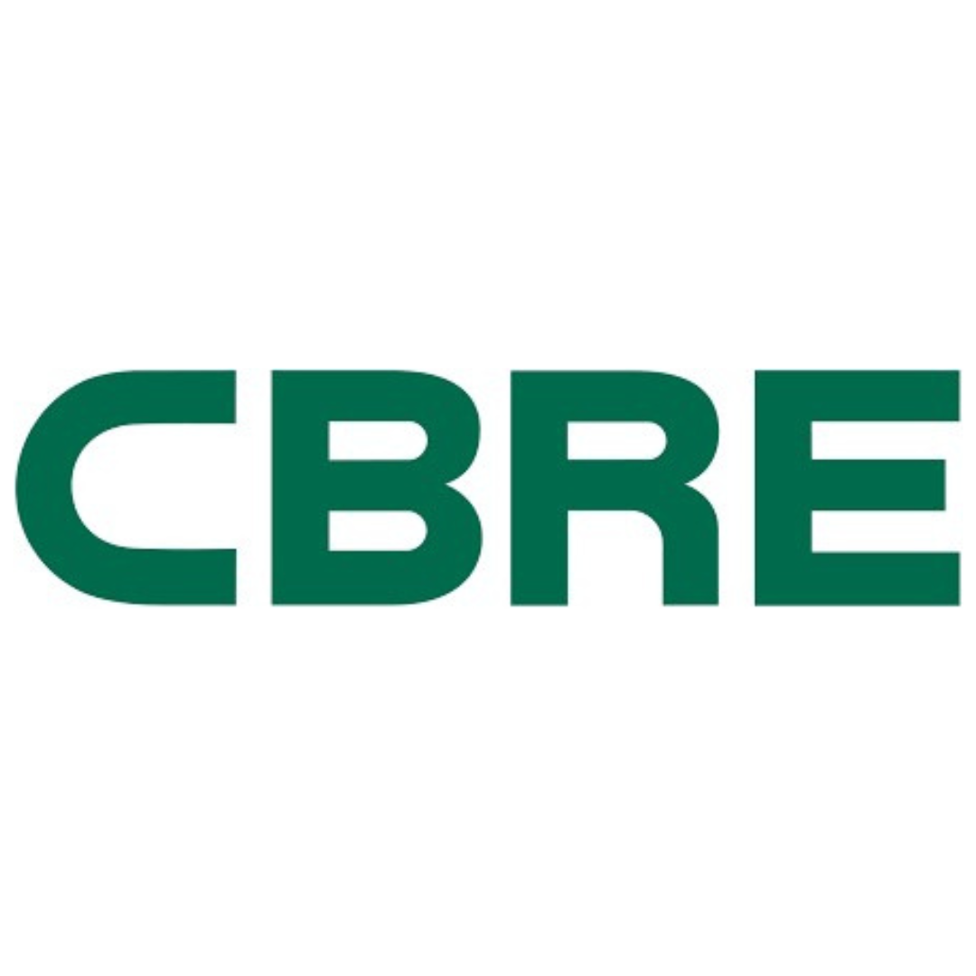 The cbre logo is green and white on a white background.