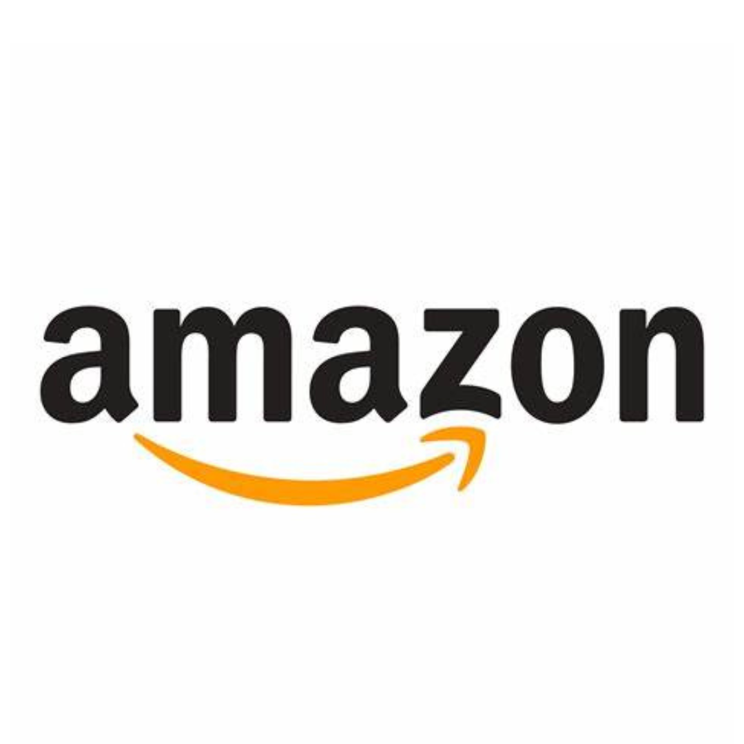 A black and orange amazon logo on a white background