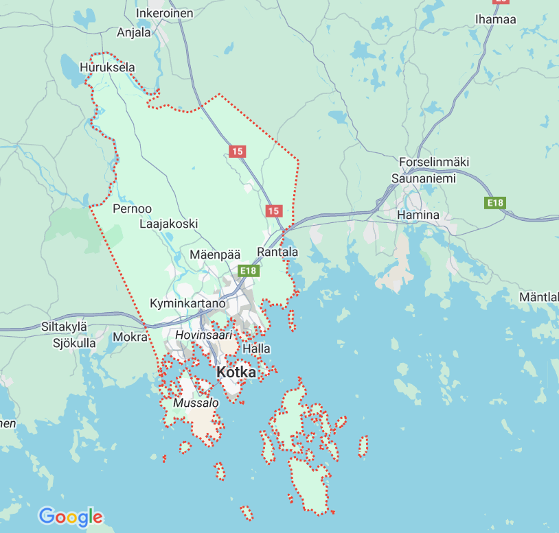 Kartta, joka näyttää kotkan sijainnin suomessa