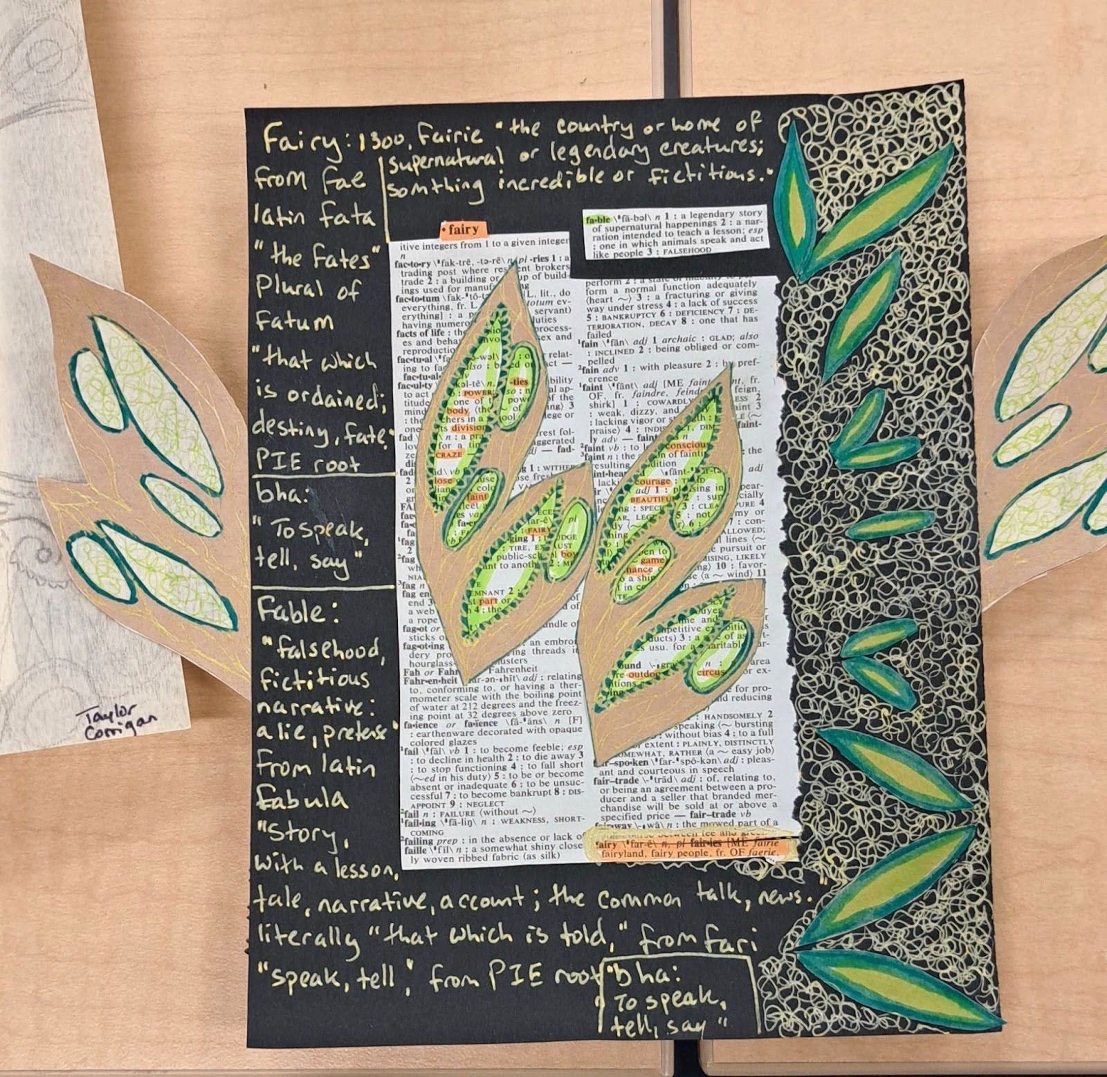 A black board with a drawing of leaves on it