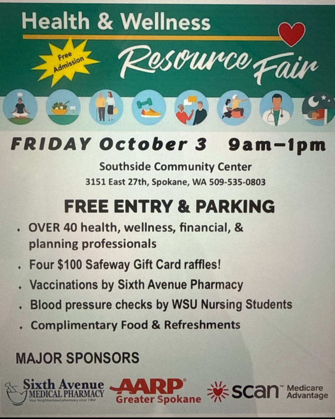 Health & Wellness Resource Fair flyer: October 3, 9am-1pm, at Southside Community Center. 