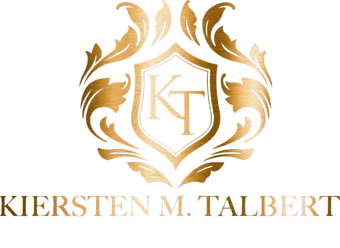 Gold crest logo with “KT” monogram and the name “Kiersten M. Talbert” below