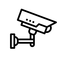 A black and white icon of a security camera on a white background.
