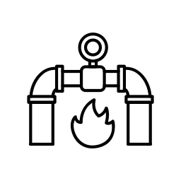 A line drawing of a pipe with a fire coming out of it.