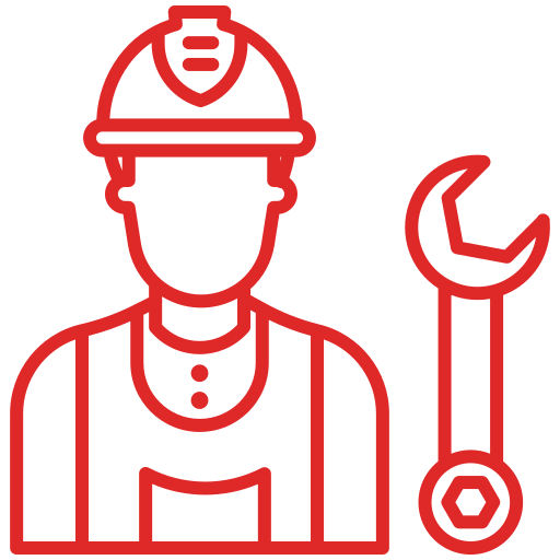 An icon of a construction worker with a hard hat and a wrench.