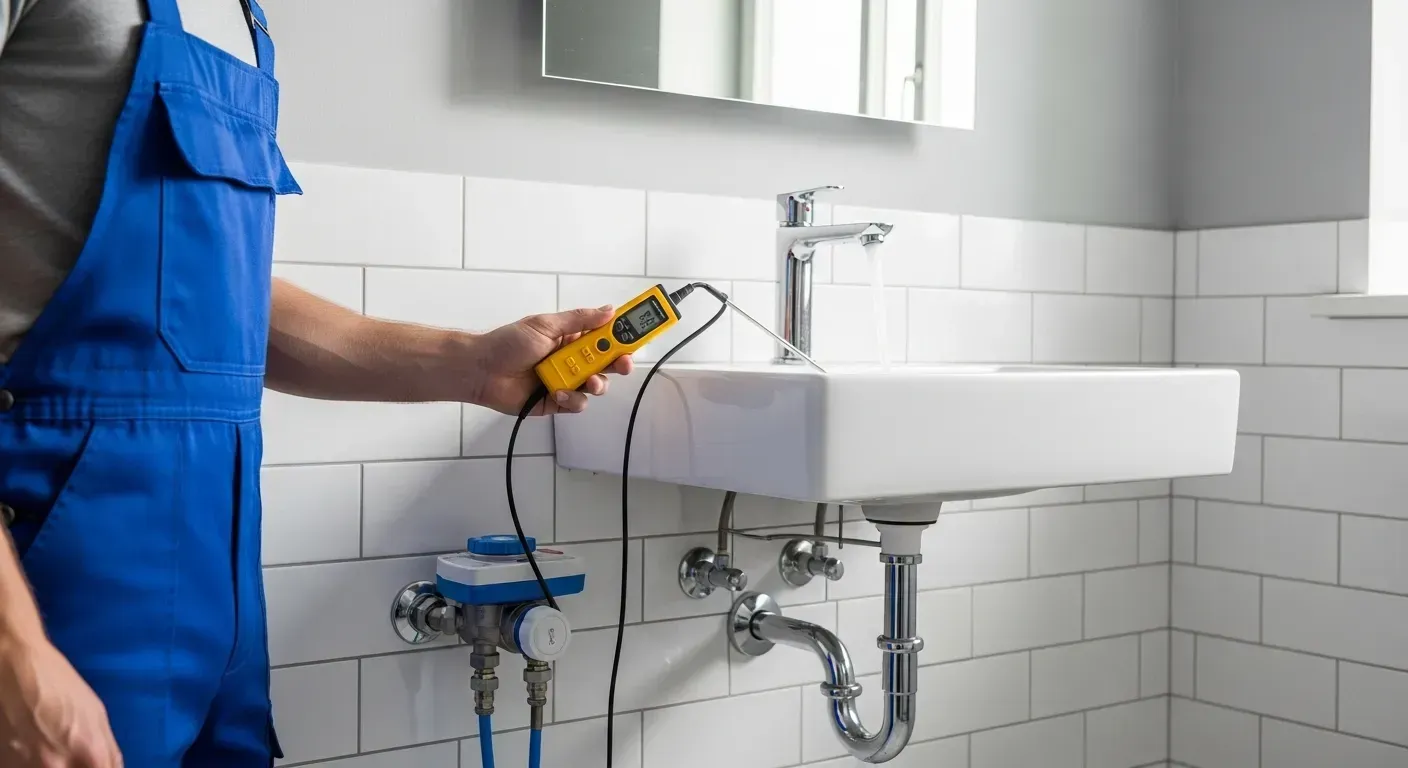 A professional team of plumbers solving plumbing issues on-site.