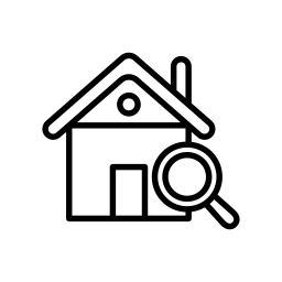 A house with a magnifying glass in front of it.