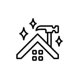 A hammer is sitting on top of a house roof.