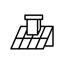 A black and white icon of a chimney on top of a roof.