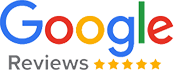 Google Reviews logo with five gold stars and the Google wordmark in blue, red, yellow, and green