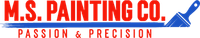 M.S. Painting Co. logo with red text and blue paint roller, tagline “Passion & Precision”
