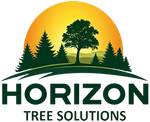 Logo for Horizon Tree Solutions featuring a sunset scene with trees and the company name.