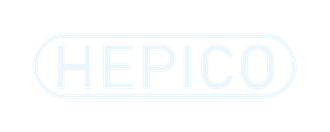 Het logo voor hepco is een blauw-wit logo op een witte achtergrond.