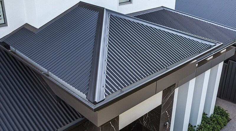 An Aerial View of a House With a Corrugated Metal Roof — Bradshaw Plumbing & Roofing Pty Ltd In Marian, QLD