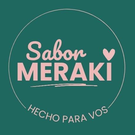 logo de sabor Meraki fondo verde letras en rosa suave