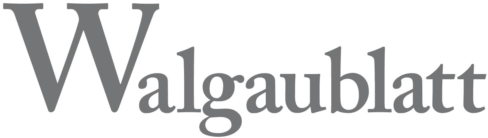 Ein schwarz-weißes Logo für Walgaublatt auf weißem Hintergrund.