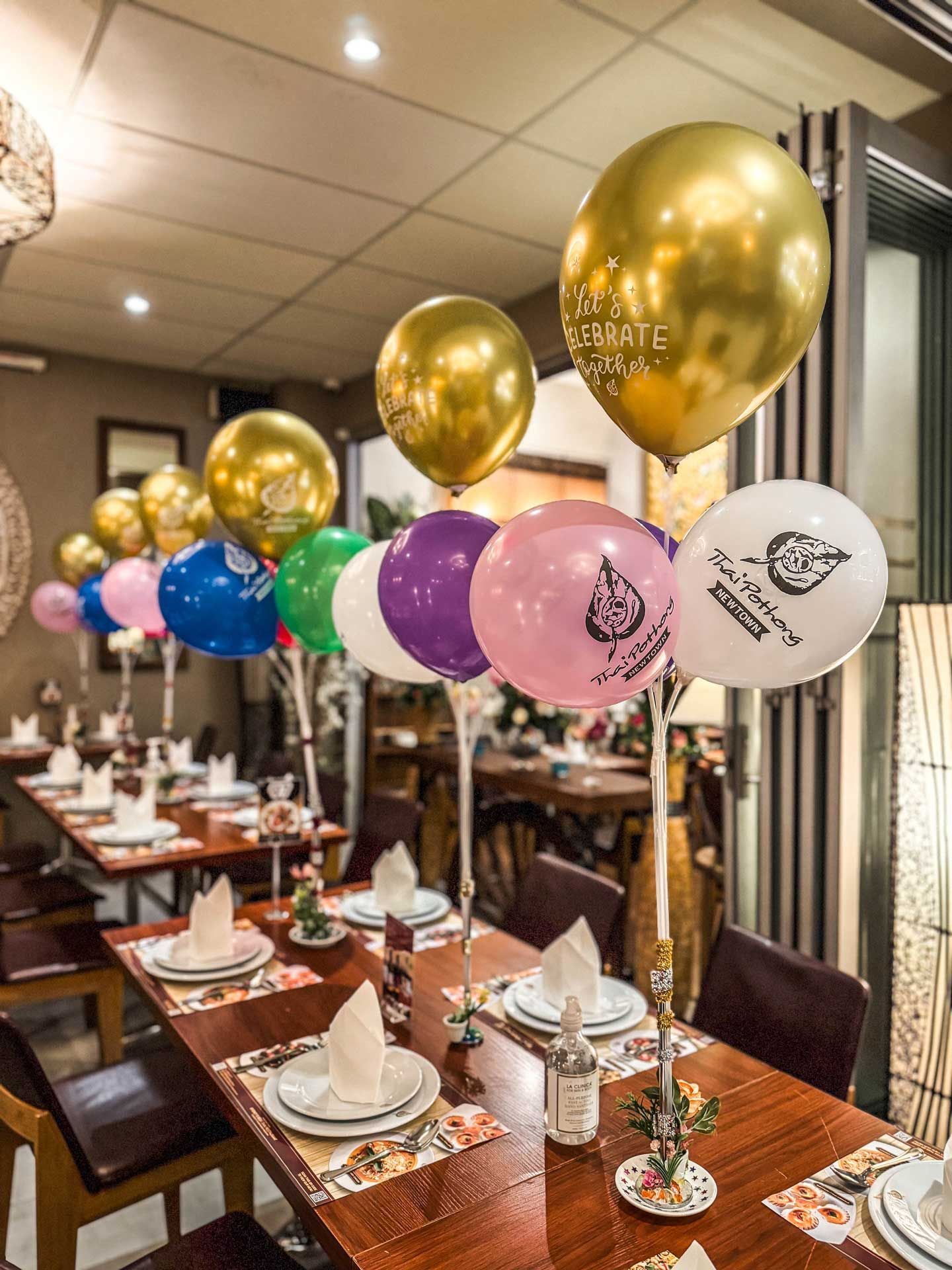 Birthday balloons for birthday party at Thai Pothong restaurant Newtown
